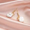 14K Gold Plated 925 Sterling Silver Freshwater Pearl Cross Drop Earrings 1