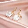 14K Gold Plated 925 Sterling Silver Freshwater Pearl Cross Drop Earrings 2