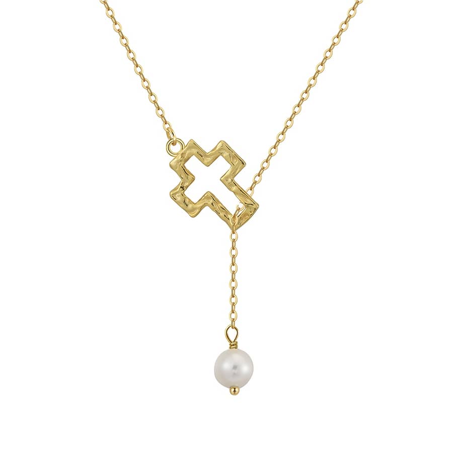 Dainty Natural Freshwater Pearl Choker Necklace Cross Pendant - main