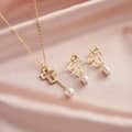 Dainty Natural Freshwater Pearl Choker Necklace Cross Pendant 4