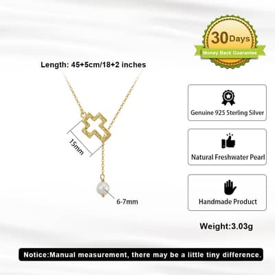 Dainty Natural Freshwater Pearl Choker Necklace Cross Pendant detail 5