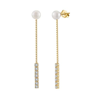 925 Sterling Silver Freshwater Pearl Zircon Dangle Tassel Chain Earrings detail 1