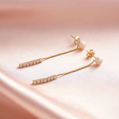 925 Sterling Silver Freshwater Pearl Zircon Dangle Tassel Chain Earrings detail 2