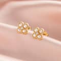 Dainty 925 Sterling Silver Cubic Zirconia Freshwater Pearl Four Leaf Clover Stud Earrings 1
