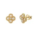 Dainty 925 Sterling Silver Cubic Zirconia Freshwater Pearl Four Leaf Clover Stud Earrings 2