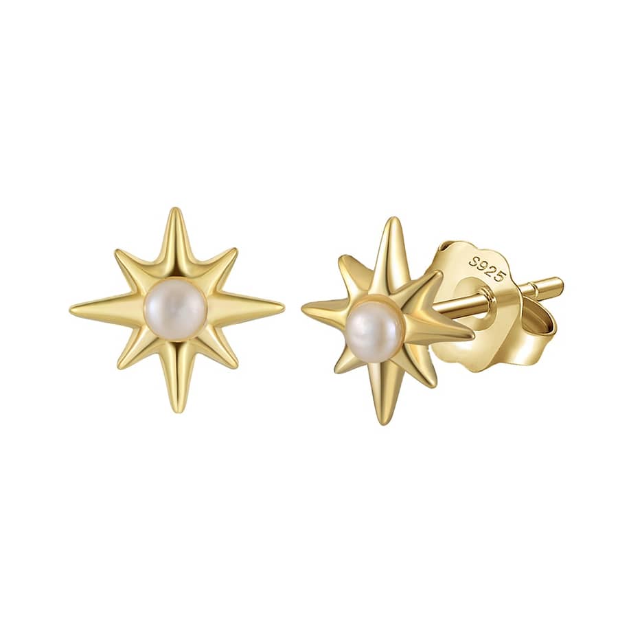 925 Sterling Silver Freshwater Pearl Eight-Pointed Star Stud Earrings - main