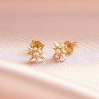 925 Sterling Silver Freshwater Pearl Eight-Pointed Star Stud Earrings detail 4