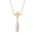 Elegant Freshwater Long Pearl Stick Pendant Necklace With Cross 1