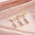 Elegant Freshwater Long Pearl Stick Pendant Necklace With Cross 2