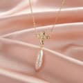 Elegant Freshwater Long Pearl Stick Pendant Necklace With Cross 3