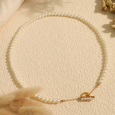 Elegant Freshwater Pearl Necklace Stainless Steel Waterproof 18K PVD Coated detail 3