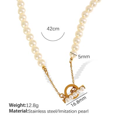 Elegant Freshwater Pearl Necklace Stainless Steel Waterproof 18K PVD Coated detail 5