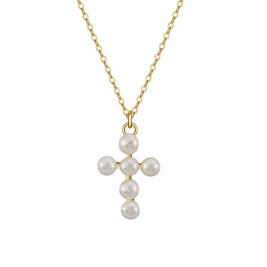 925 Sterling Silver Cross Necklace Freshwater Pearl Cross Pendant - main