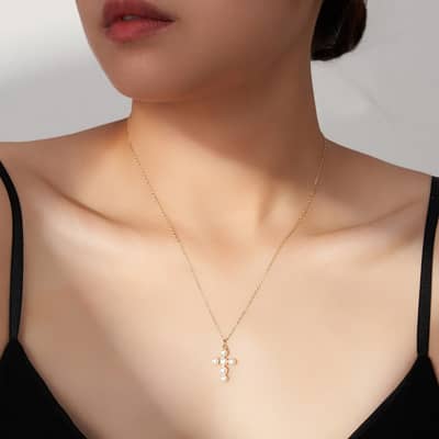 925 Sterling Silver Cross Necklace Freshwater Pearl Cross Pendant detail 3