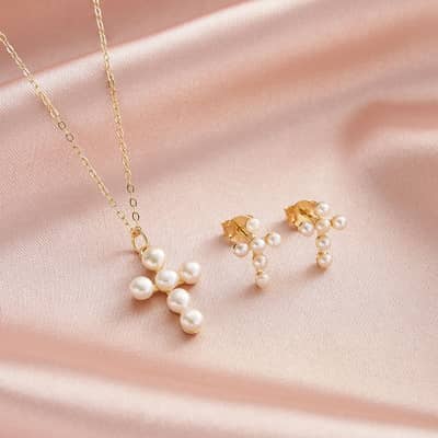 925 Sterling Silver Cross Necklace Freshwater Pearl Cross Pendant detail 4