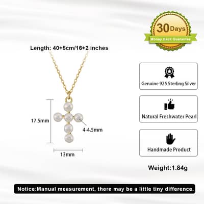 925 Sterling Silver Cross Necklace Freshwater Pearl Cross Pendant detail 5