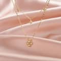 Cubic Zirconia 925 Sterling Silver Double Chain Four Leaf Clover Freshwater Pearl Necklace 2