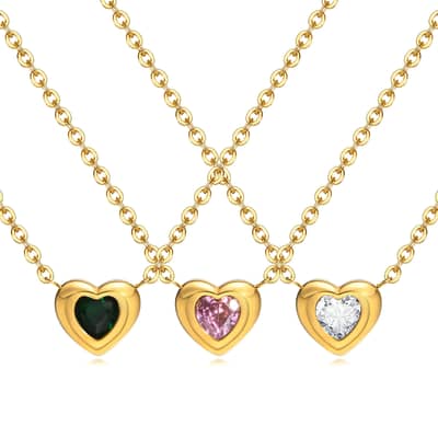 Zircon Necklace Waterproof Titanium Steel Heart Shaped Charm detail 1
