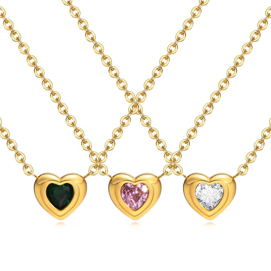 Zircon Necklace Waterproof Titanium Steel Heart Shaped Charm - main