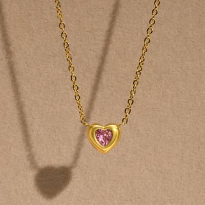 Zircon Necklace Waterproof Titanium Steel Heart Shaped Charm detail 2