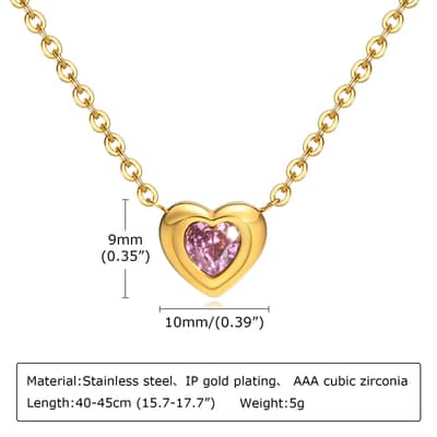 Zircon Necklace Waterproof Titanium Steel Heart Shaped Charm detail 6