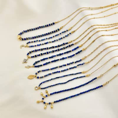 Beaded Necklace Natural Stone Zircon Moon Pendant Waterproof Stainless Steel Bead Chain detail 2