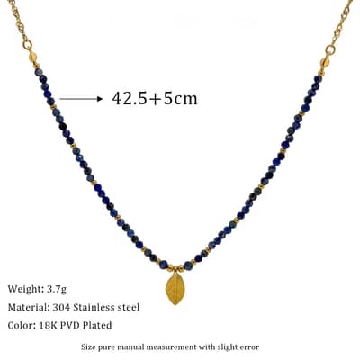 Beaded Necklace Natural Stone Zircon Moon Pendant Waterproof Stainless Steel Bead Chain detail 5