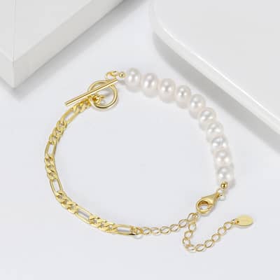 Splice Freshwater Pearl 925 Sterling Silver Cuban Chain Bracelet detail 2