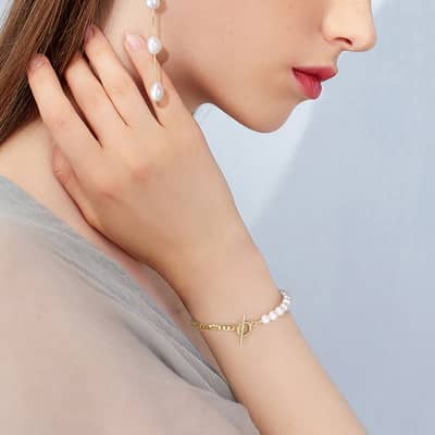 Splice Freshwater Pearl 925 Sterling Silver Cuban Chain Bracelet detail 3