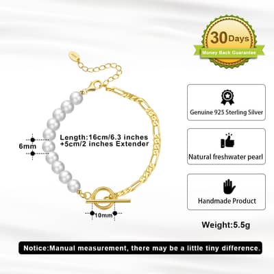 Splice Freshwater Pearl 925 Sterling Silver Cuban Chain Bracelet detail 5