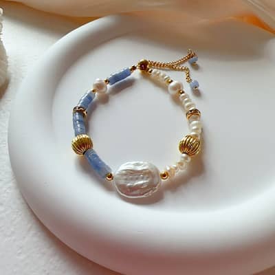 Vintage Natural Freshwater Baroque Pearl Natural Stone Bracelet detail 2