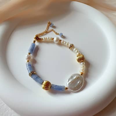 Vintage Natural Freshwater Baroque Pearl Natural Stone Bracelet detail 3