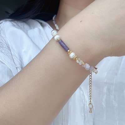 Natural Freshwater Pearl Amethyst Stone Bracelet detail 2