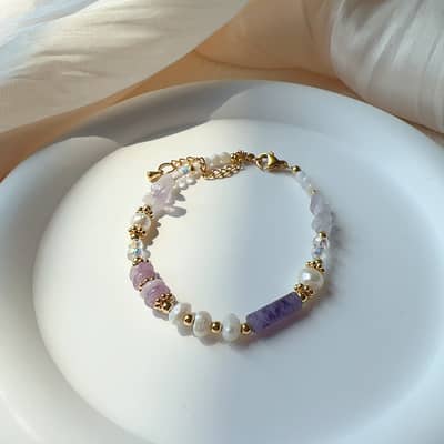 Natural Freshwater Pearl Amethyst Stone Bracelet detail 5
