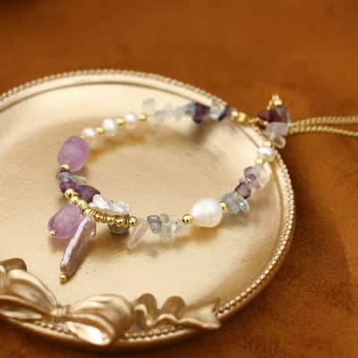 Vintage Natural Freshwater Purple Baroque Pearl Bracelet detail 1