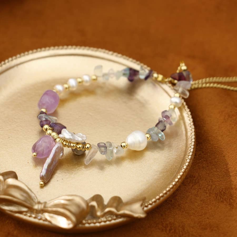 Vintage Natural Freshwater Purple Baroque Pearl Bracelet - main