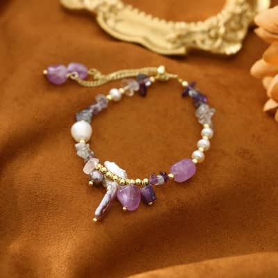 Vintage Natural Freshwater Purple Baroque Pearl Bracelet detail 3