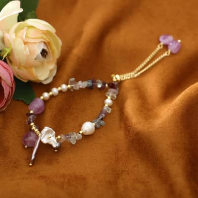 Vintage Natural Freshwater Purple Baroque Pearl Bracelet detail 4