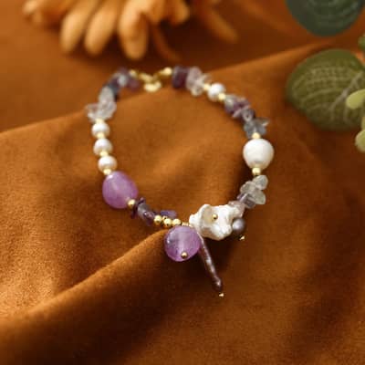 Vintage Natural Freshwater Purple Baroque Pearl Bracelet detail 5