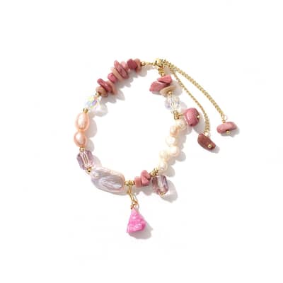 Vintage Natural Freshwater Baroque Pearl Red Crystal Bracelet detail 1