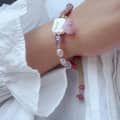 Vintage Natural Freshwater Baroque Pearl Red Crystal Bracelet 3