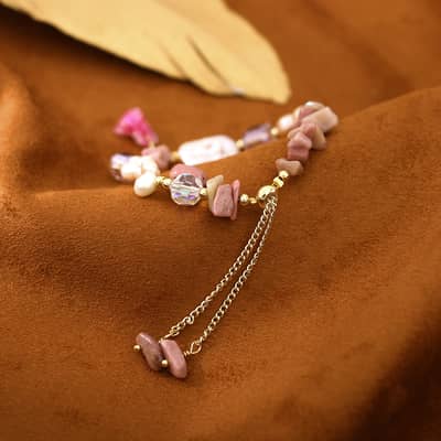 Vintage Natural Freshwater Baroque Pearl Red Crystal Bracelet detail 5