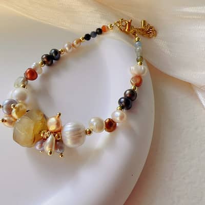 Natural Freshwater Colorful Pearl Irregular Stone Bracelet detail 4