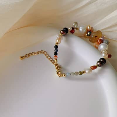 Natural Freshwater Colorful Pearl Irregular Stone Bracelet detail 5