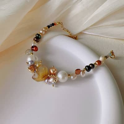 Natural Freshwater Colorful Pearl Irregular Stone Bracelet detail 6