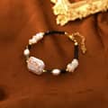 Vintage Natural Freshwater Baroque Pearl Black Bead Shell Bracelet 2
