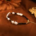 Vintage Natural Freshwater Baroque Pearl Black Bead Shell Bracelet 6