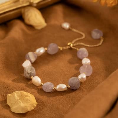 Natural Freshwater Pearl Purple Stone Bracelet detail 2
