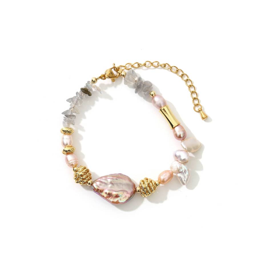 Vintage Natural Baroque Freshwater Pearl Purple Stone Bracelet - main