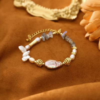 Vintage Natural Baroque Freshwater Pearl Purple Stone Bracelet detail 2